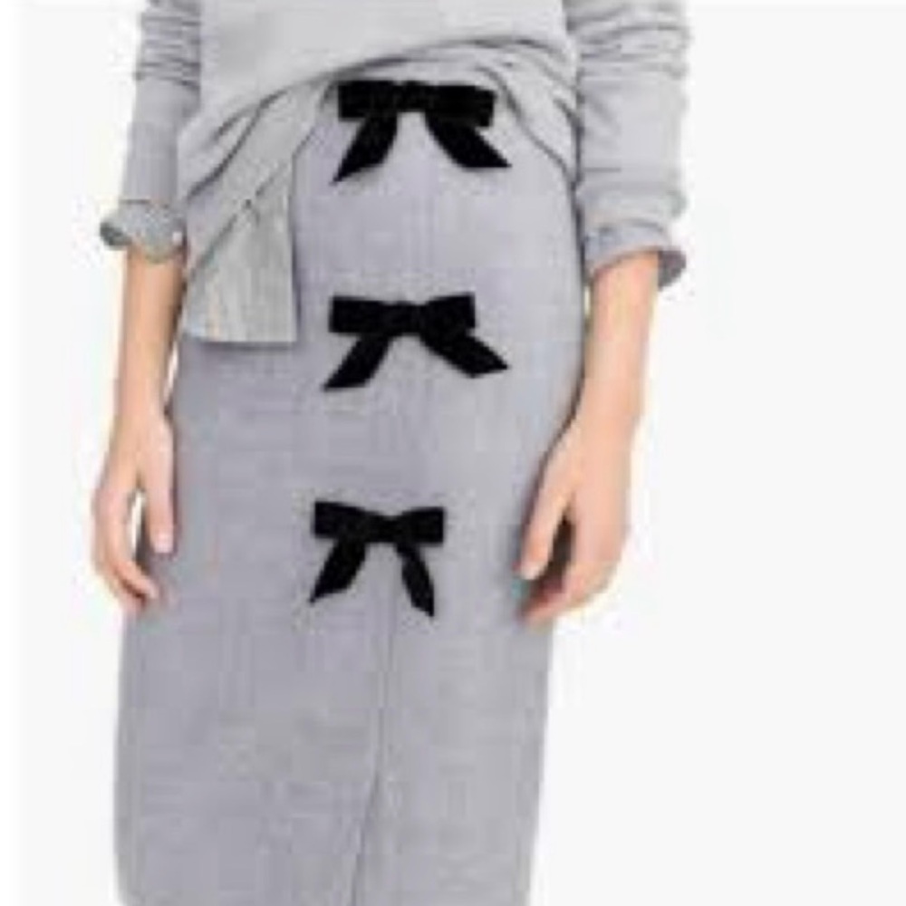 J. Crew Gray Pencil Skirt with Black Bow Details